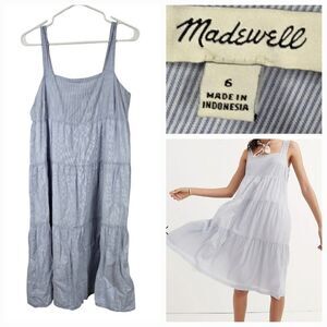 Madewell Blue Striped Midi Dress Tiered Sundress A-line Summer Vacation Cruise
